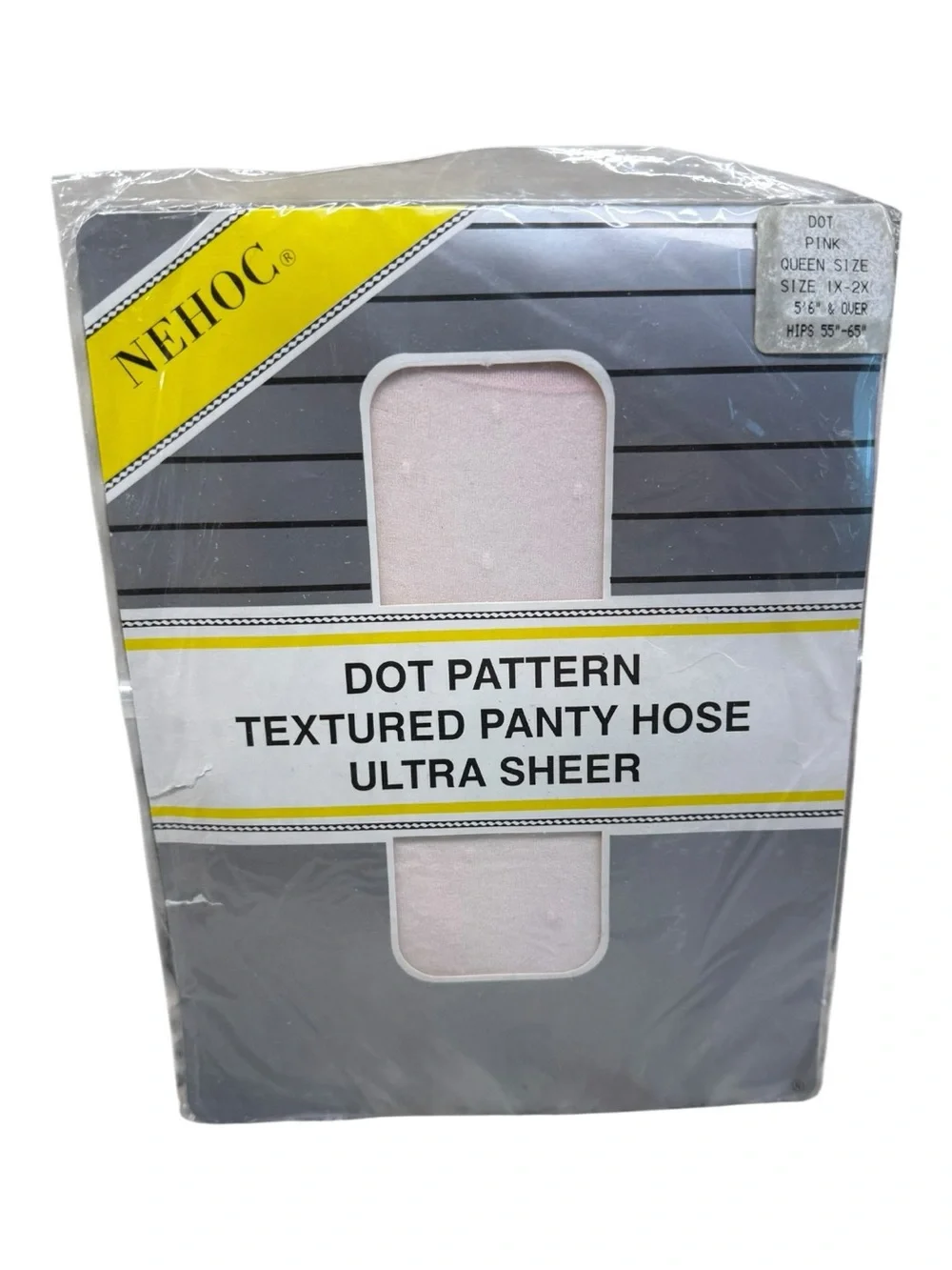 Vintage Nehoc Dot Pattern Textured Ultra Sheer Pantyhose Queen 1X-2X Pink
